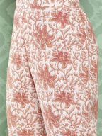Janasya Women's White Cotton Botanical Printed Tiered Casual Kurta Set | Grocsy