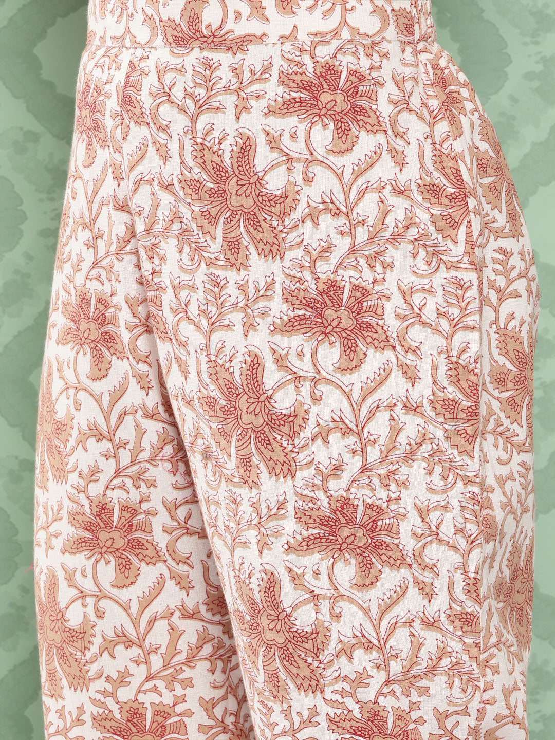 Janasya Women's White Cotton Botanical Printed Tiered Casual Kurta Set | Grocsy