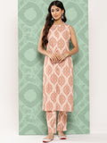 Janasya Women's Light Peach Crepe Digital Printed Straight Casual Kurta Set | Grocsy