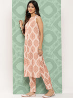 Janasya Women's Light Peach Crepe Digital Printed Straight Casual Kurta Set | Grocsy