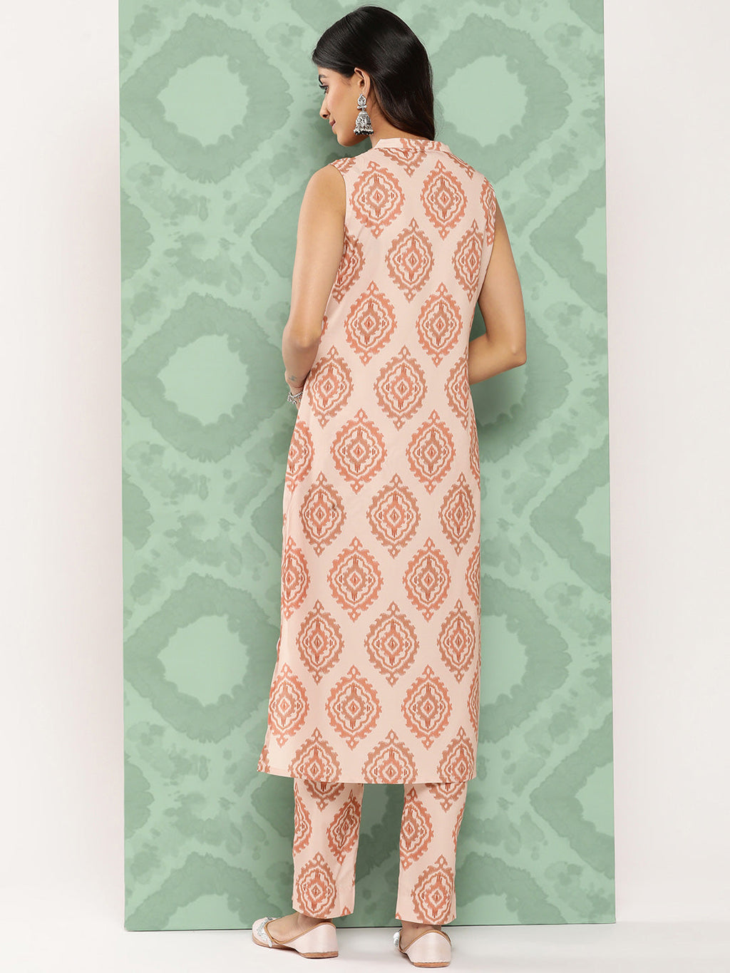 Janasya Women's Light Peach Crepe Digital Printed Straight Casual Kurta Set | Grocsy