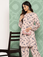 Janasya Women's Light Peach Crepe Digital Printed Straight Casual Kurta Set | Grocsy