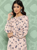 Janasya Women's Light Peach Crepe Digital Printed Straight Casual Kurta Set | Grocsy