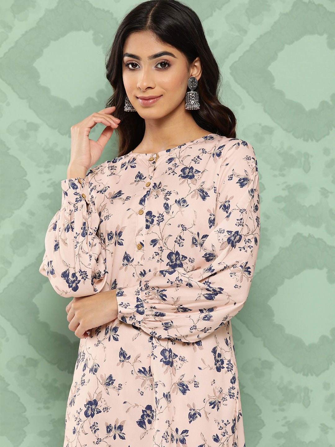 Janasya Women's Light Peach Crepe Digital Printed Straight Casual Kurta Set | Grocsy