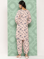 Janasya Women's Light Peach Crepe Digital Printed Straight Casual Kurta Set | Grocsy