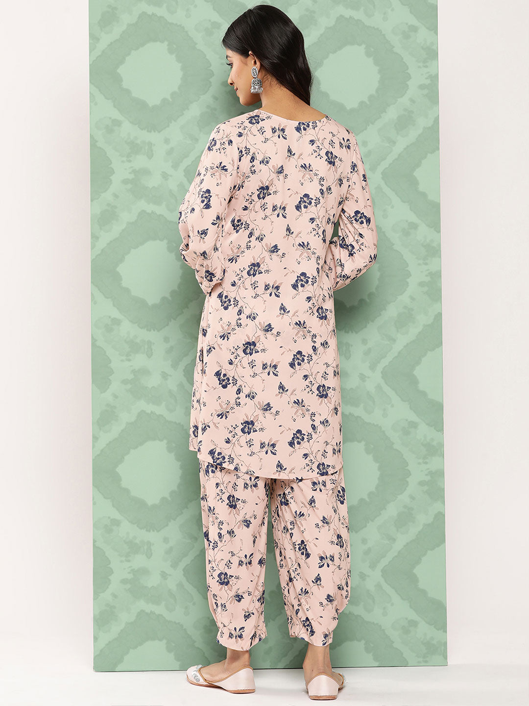 Janasya Women's Light Peach Crepe Digital Printed Straight Casual Kurta Set | Grocsy