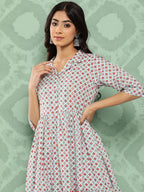 Janasya Women's Sky Blue Cotton Ethnic Motifs Gathered Casual Kurta Set | Grocsy