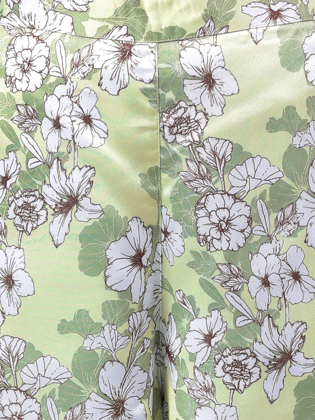 Janasya Women's Sage Green Satin Digital Floral Printed Flared Party Top Set | Grocsy