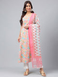 Janasya Women's Multicolor Cotton Floral Printed A-line Party Kurta Set | Grocsy