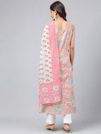 Janasya Women's Multicolor Cotton Floral Printed A-line Party Kurta Set | Grocsy