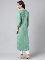 Janasya Women's Green Rayon Yoke Embroidered Straight Casual Kurta Set | Grocsy