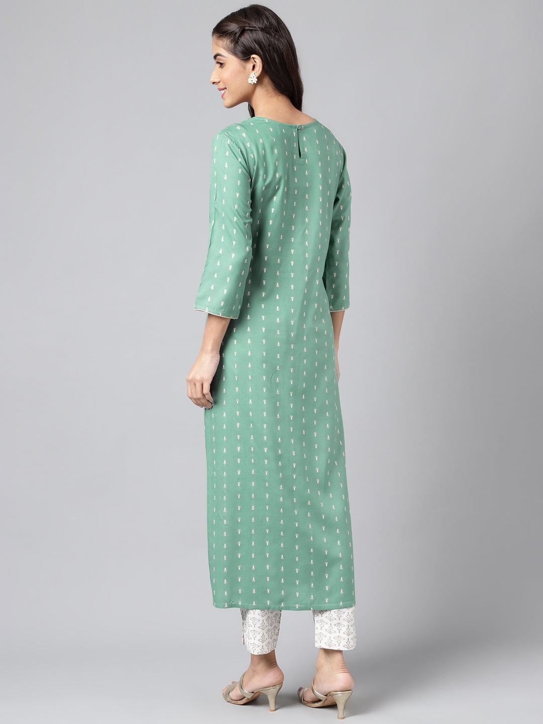 Janasya Women's Green Rayon Yoke Embroidered Straight Casual Kurta Set | Grocsy
