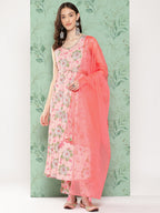 Janasya Women's Peach Moss Digital Floral Printed Flared Festive Kurta Set | Grocsy