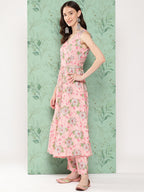 Janasya Women's Peach Moss Digital Floral Printed Flared Festive Kurta Set | Grocsy
