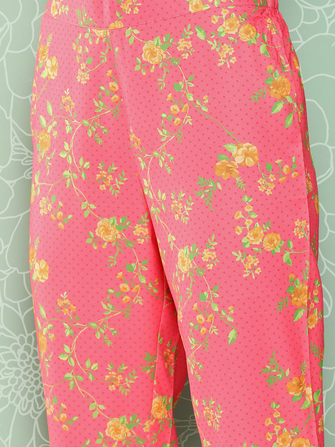 Janasya Women's Pink Moss Digital Floral Printed Panelled Festive Kurta Set | Grocsy