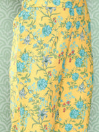 Janasya Women's Yellow Moss Digital Floral Printed Flared Festive Kurta Set | Grocsy