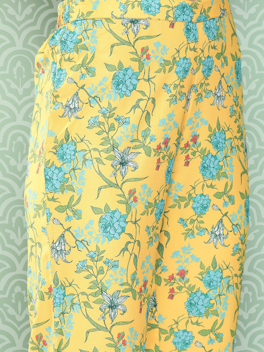 Janasya Women's Yellow Moss Digital Floral Printed Flared Festive Kurta Set | Grocsy