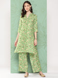 Janasya Women's Green Moss Digital Floral Printed Straight Casual Kurta Set | Grocsy