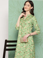 Janasya Women's Green Moss Digital Floral Printed Straight Casual Kurta Set | Grocsy