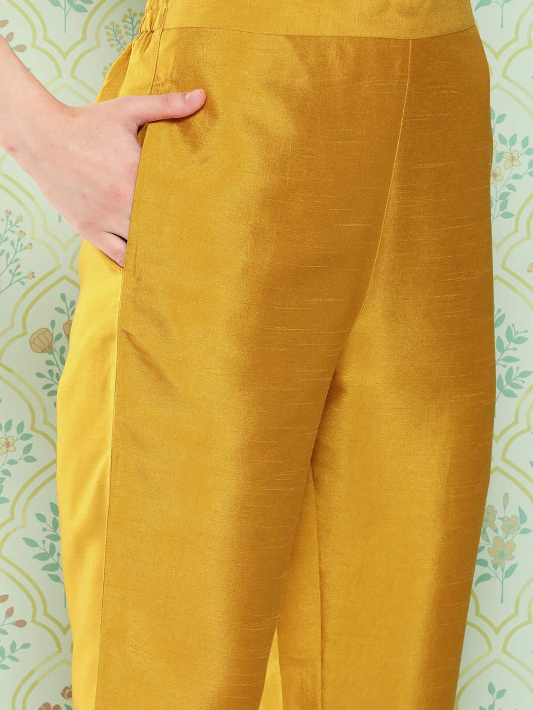Janasya Women's Mustard Crepe Silk Solid Straight Festive Kurta Set | Grocsy