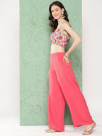 Janasya Women's Multicolor Moss Digital Floral Printed Crop Top Festive Crop Top Set | Grocsy