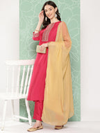 Janasya Women's Pink Crepe Silk Solid Straight Festive Kurta Set | Grocsy