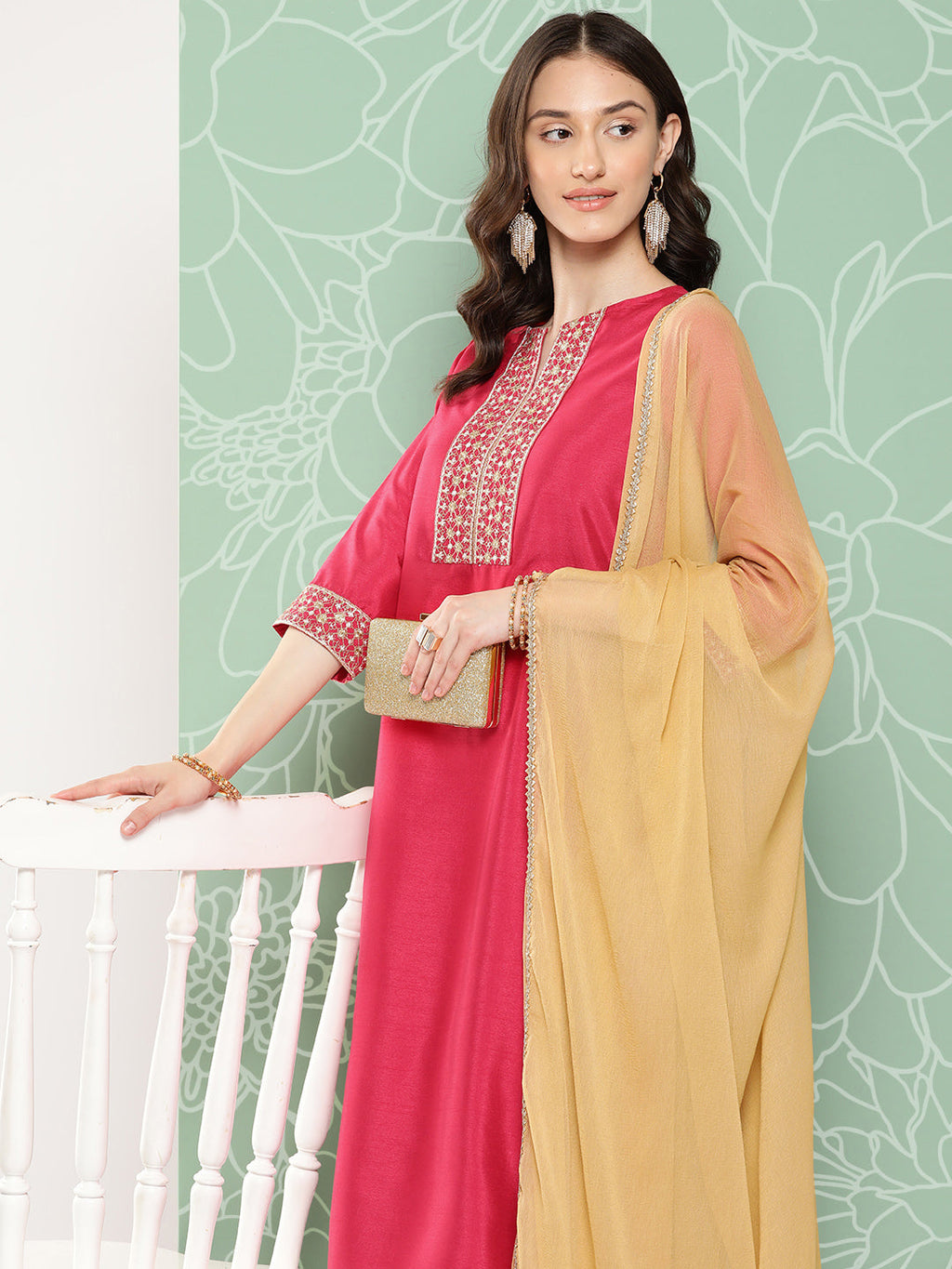 Janasya Women's Pink Crepe Silk Solid Straight Festive Kurta Set | Grocsy