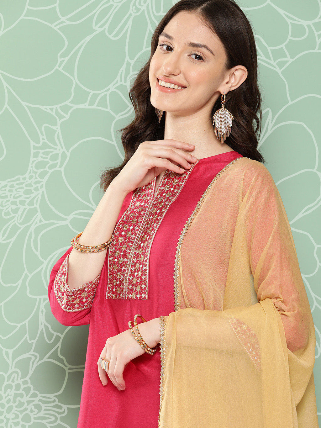 Janasya Women's Pink Crepe Silk Solid Straight Festive Kurta Set | Grocsy