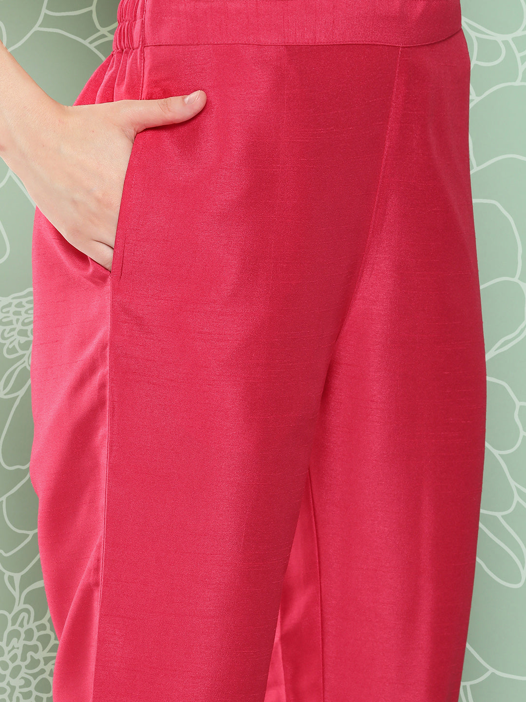 Janasya Women's Pink Crepe Silk Solid Straight Festive Kurta Set | Grocsy