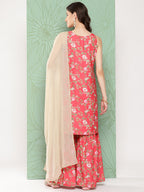 Janasya Women's Pink Moss Digital Floral Printed Straight Festive Kurta Set | Grocsy
