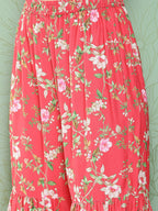 Janasya Women's Pink Moss Digital Floral Printed Straight Festive Kurta Set | Grocsy