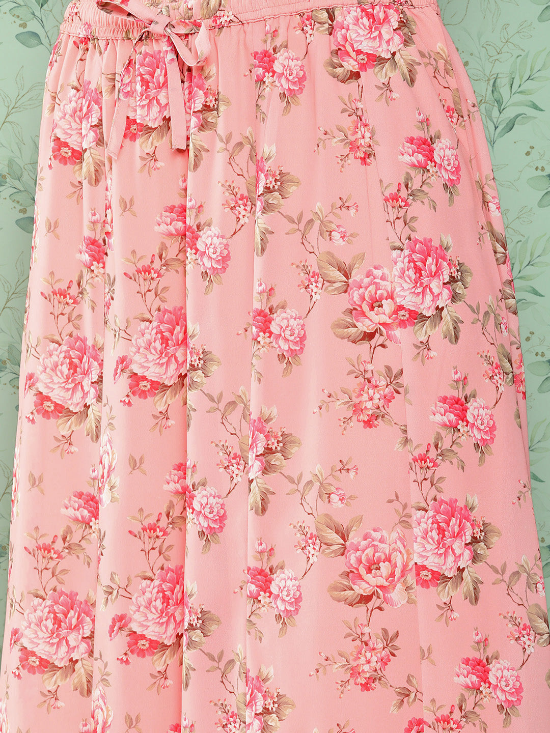 Janasya Women's Peach Georgette Digital Floral Printed Peplum Festive Top Set | Grocsy