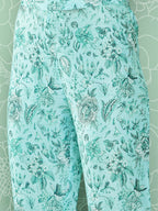 Janasya Women's Aqua Blue Moss Digital Floral Printed Straight Festive Kurta Set | Grocsy