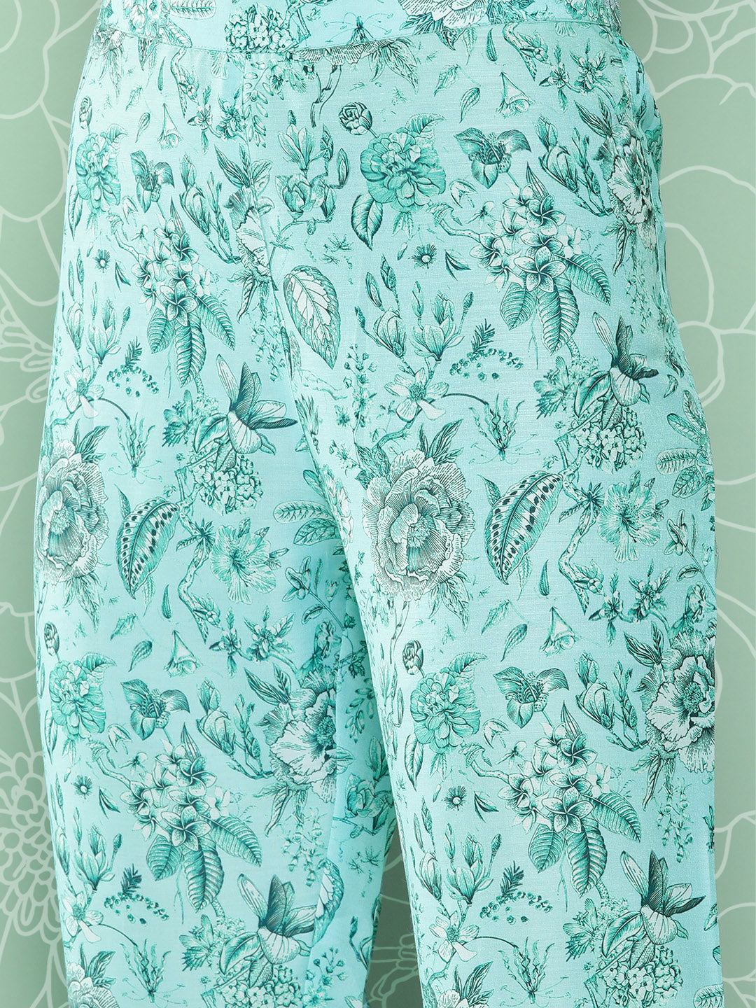 Janasya Women's Aqua Blue Moss Digital Floral Printed Straight Festive Kurta Set | Grocsy