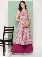 Janasya Women's Multicolor Moss Digital Floral Printed Flared Festive Kurta Set | Grocsy