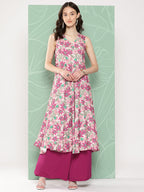 Janasya Women's Multicolor Moss Digital Floral Printed Flared Festive Kurta Set | Grocsy