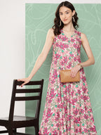 Janasya Women's Multicolor Moss Digital Floral Printed Flared Festive Kurta Set | Grocsy