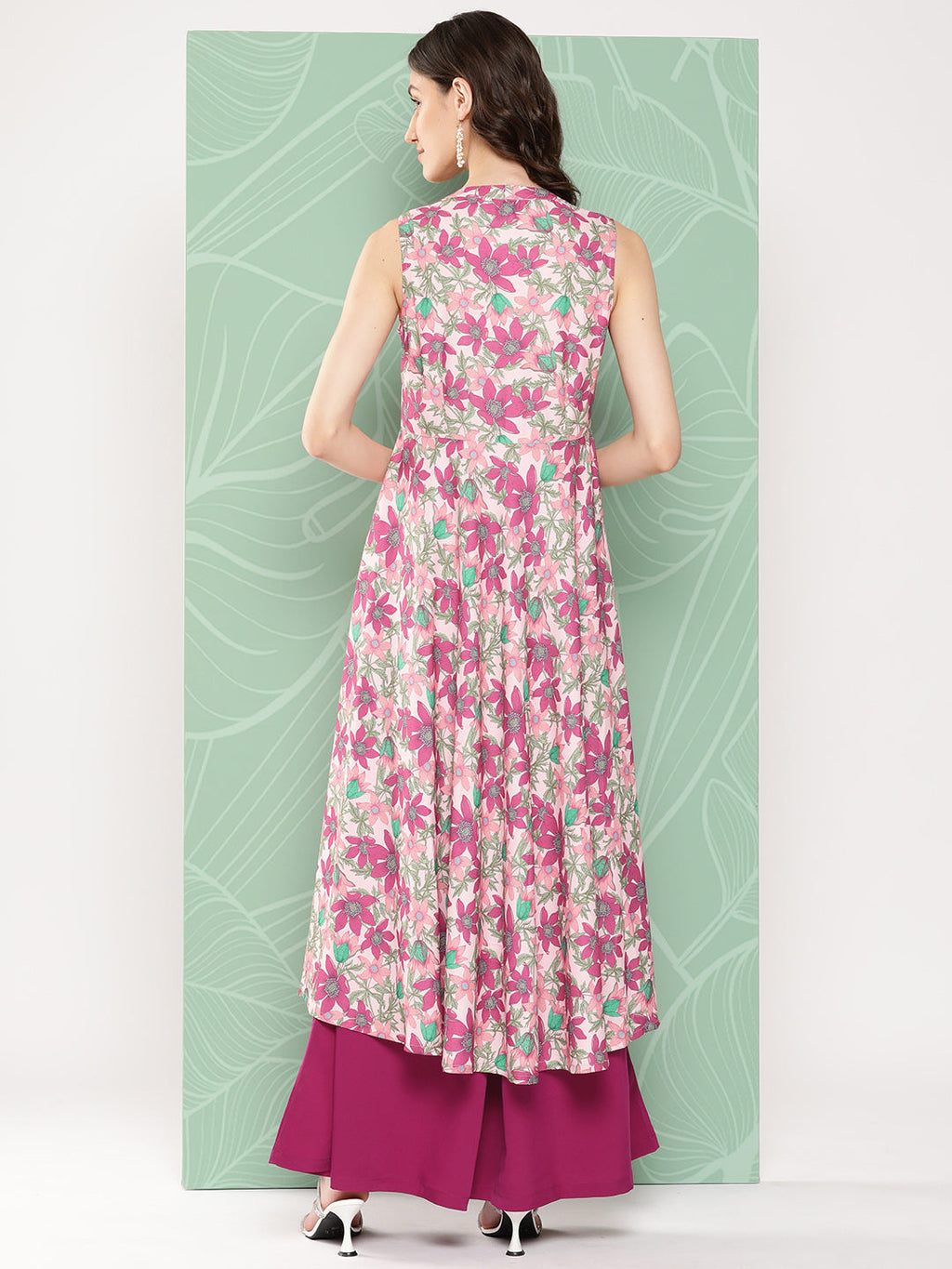 Janasya Women's Multicolor Moss Digital Floral Printed Flared Festive Kurta Set | Grocsy