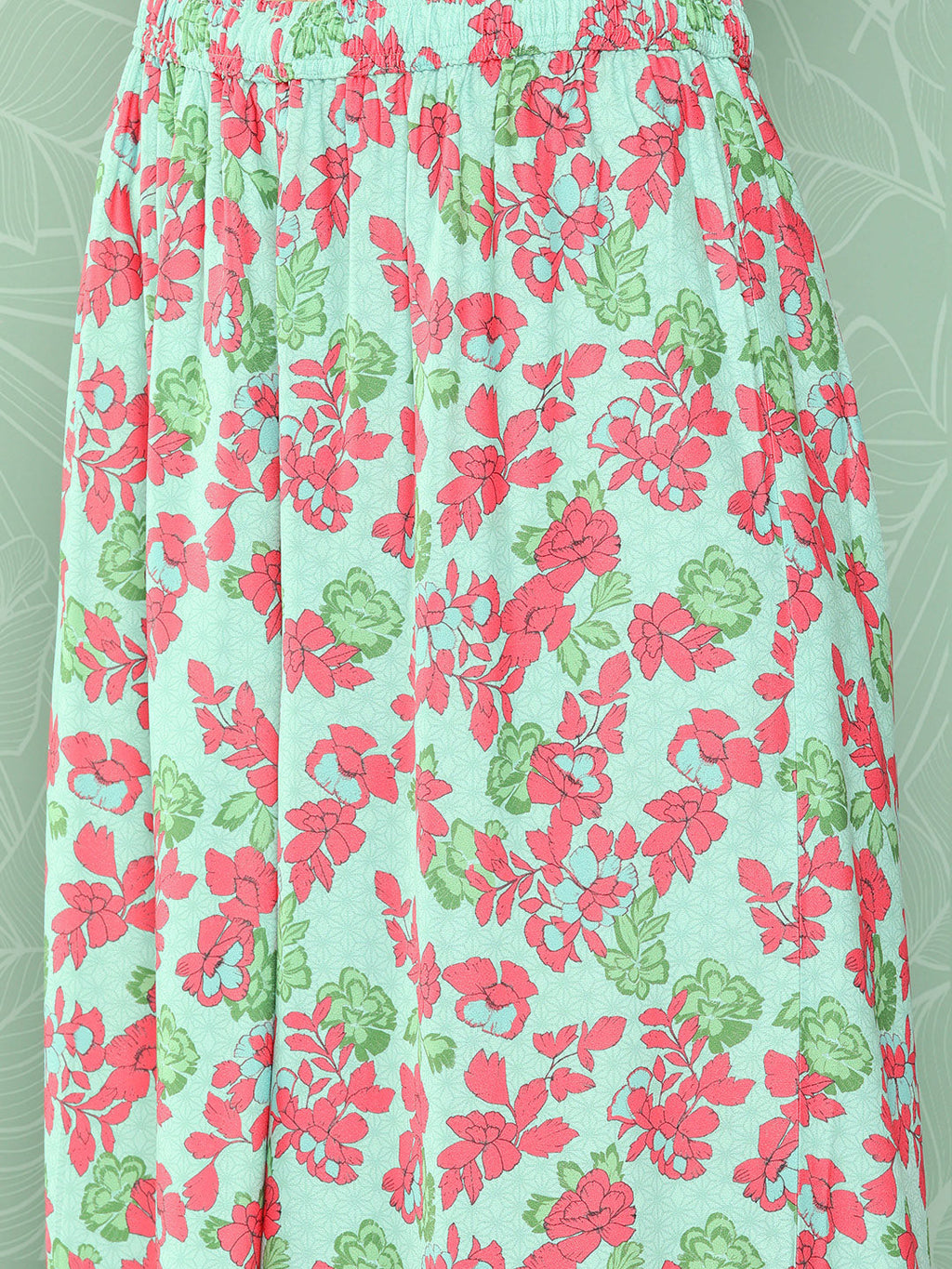 Janasya Women's Mint Moss Floral Digital Printed Angrakha Festive Kurta Set | Grocsy