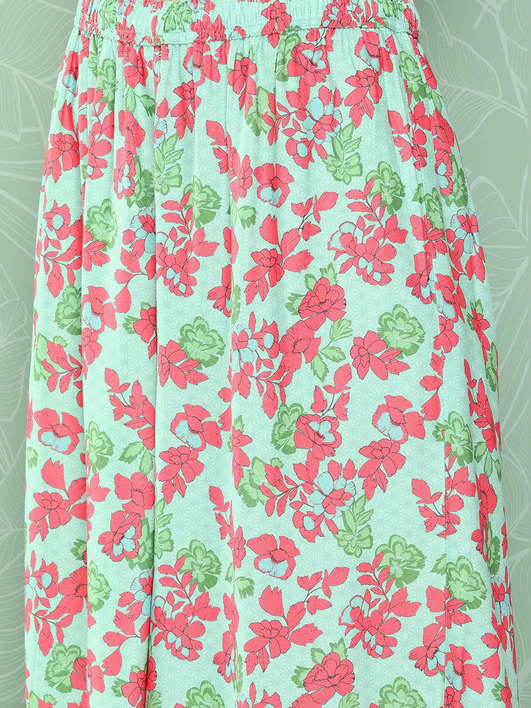 Janasya Women's Mint Moss Floral Digital Printed Angrakha Festive Kurta Set | Grocsy