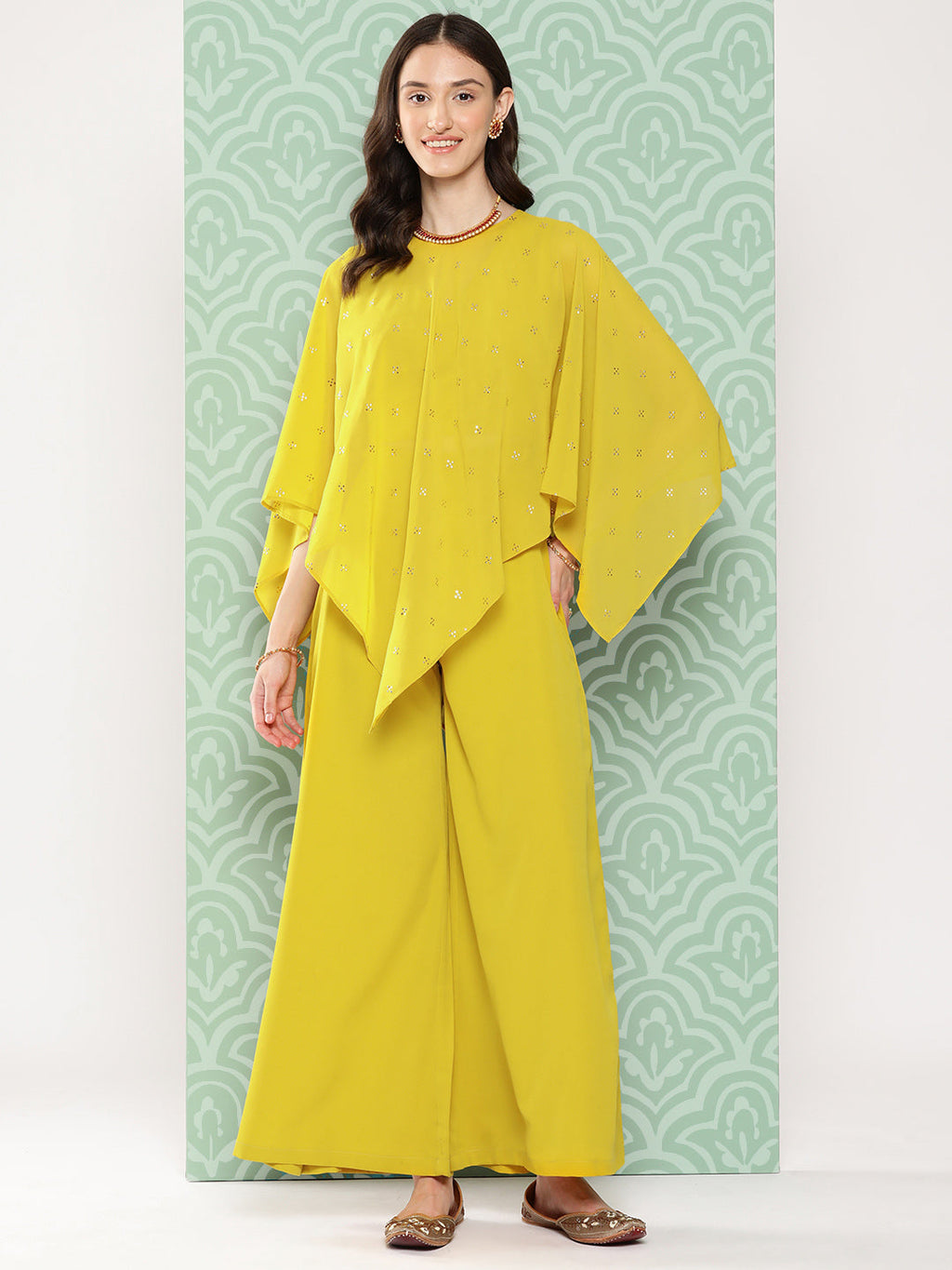 Janasya Women's Yellow Crepe Solid Crop Top Festive Top Set | Grocsy