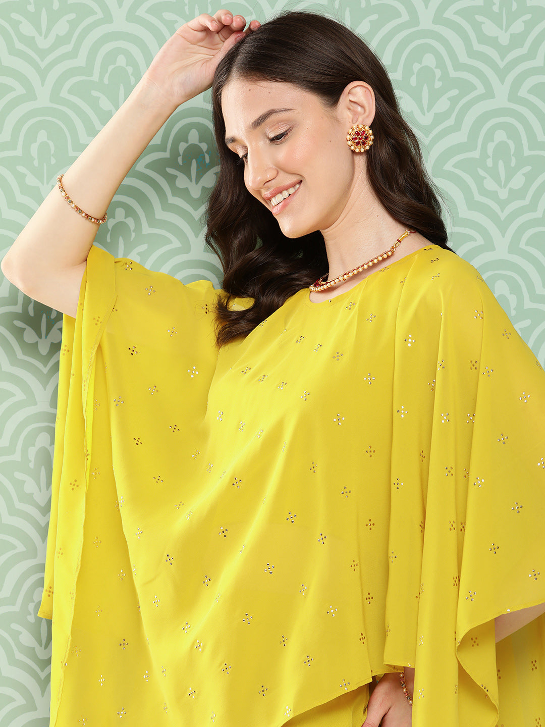 Janasya Women's Yellow Crepe Solid Crop Top Festive Top Set | Grocsy