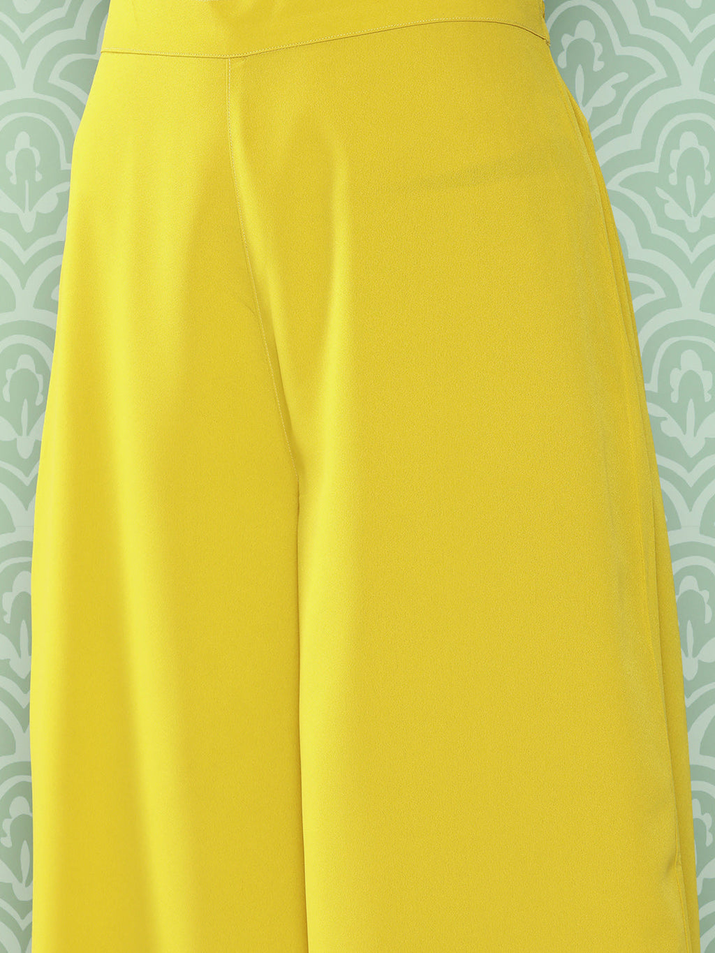 Janasya Women's Yellow Crepe Solid Crop Top Festive Top Set | Grocsy