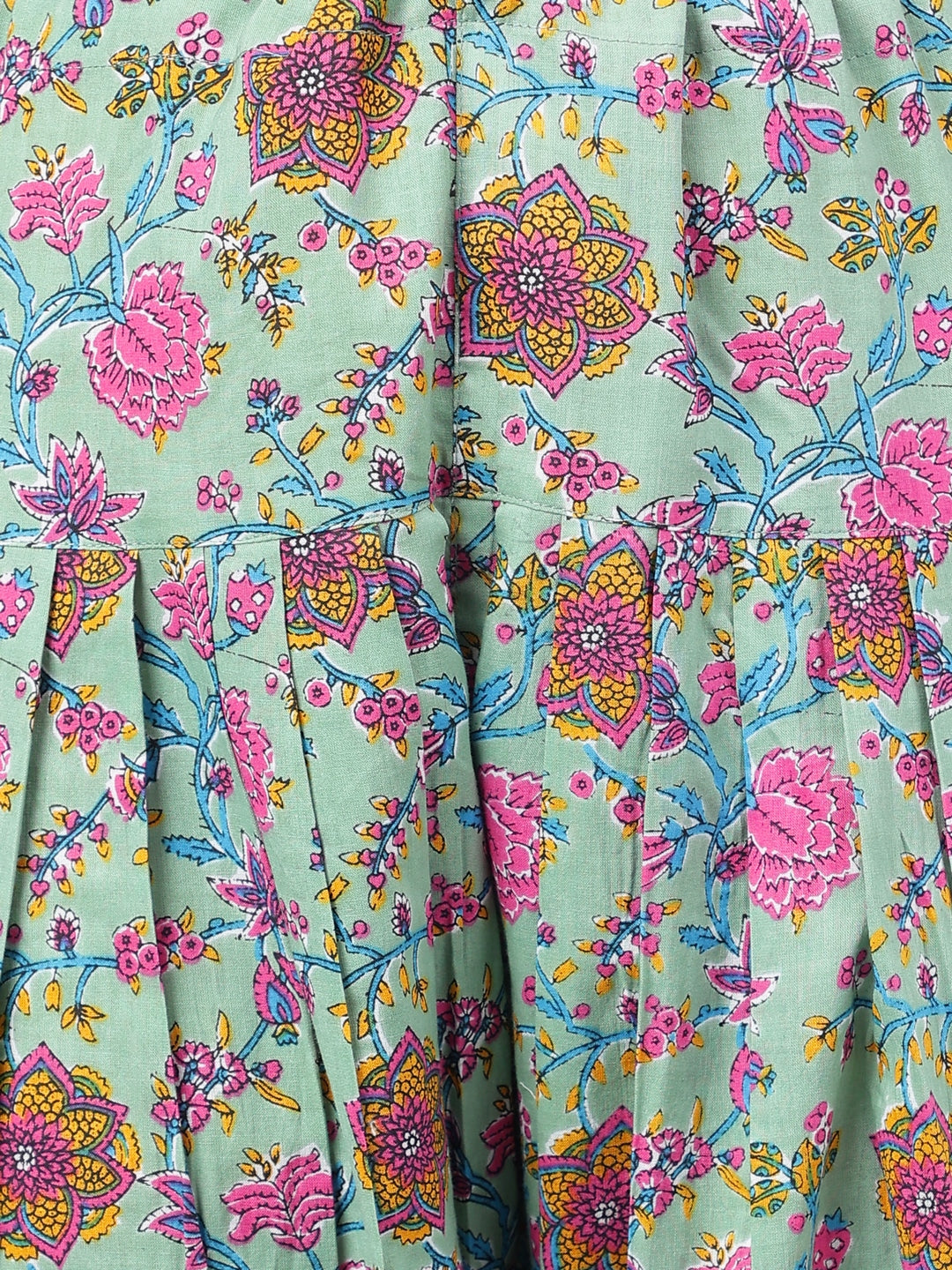 Janasya Women's Sage Green Cotton Floral Printed Flared Casual Short Kurta Set | Grocsy