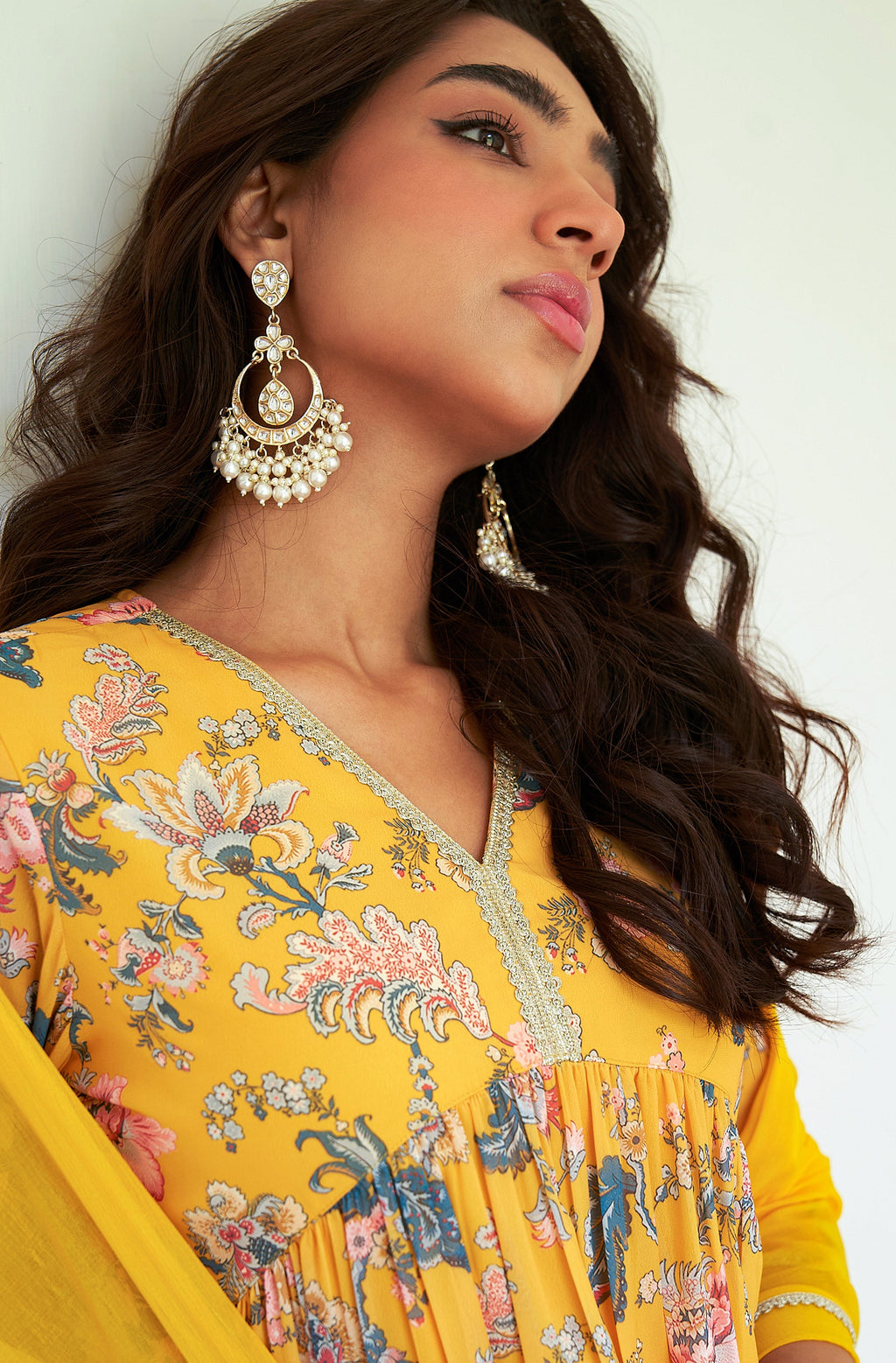 Janasya Yellow Georgette Digital Floral Printed Set | Grocsy