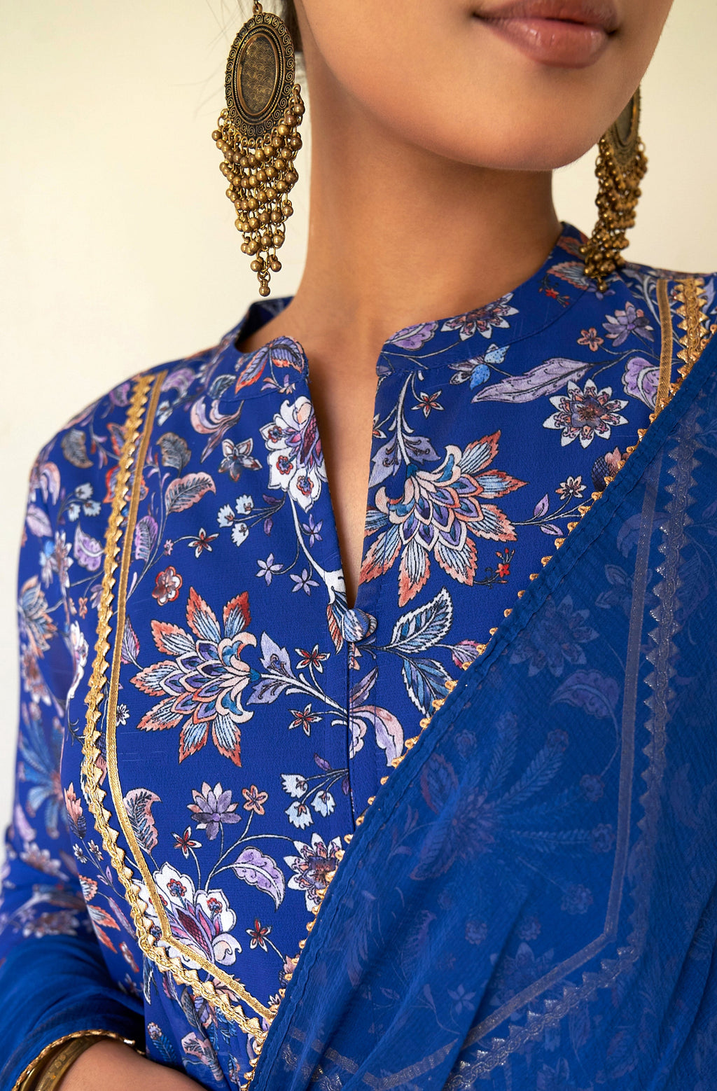 Janasya Dark Teal Blue Georgette Digital Floral Printed Set | Grocsy