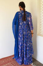 Janasya Dark Teal Blue Georgette Digital Floral Printed Set | Grocsy