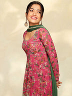 Janasya Pink Georgette Digital Floral Printed Set | Grocsy