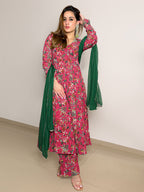 Janasya Pink Georgette Digital Floral Printed Set | Grocsy