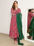 Janasya Pink Georgette Digital Floral Printed Set | Grocsy